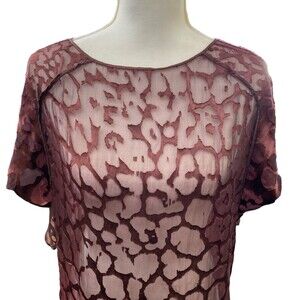 ROBERT RODRIGUEZ Burgundy Sheer Short Sleeve High-Low Hem Top Size S